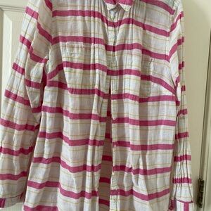 Lane Bryant Pink and Yellow Striped Button Down Shirt